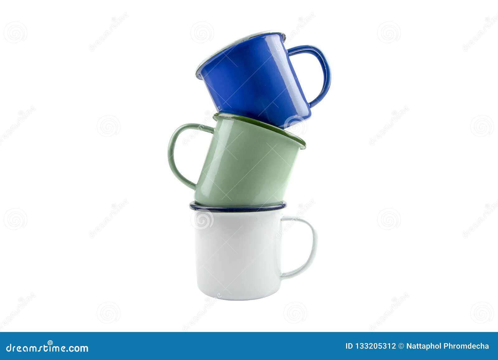 Stack of Many Colours Tin Cup Isolate on White Background Stock Photo