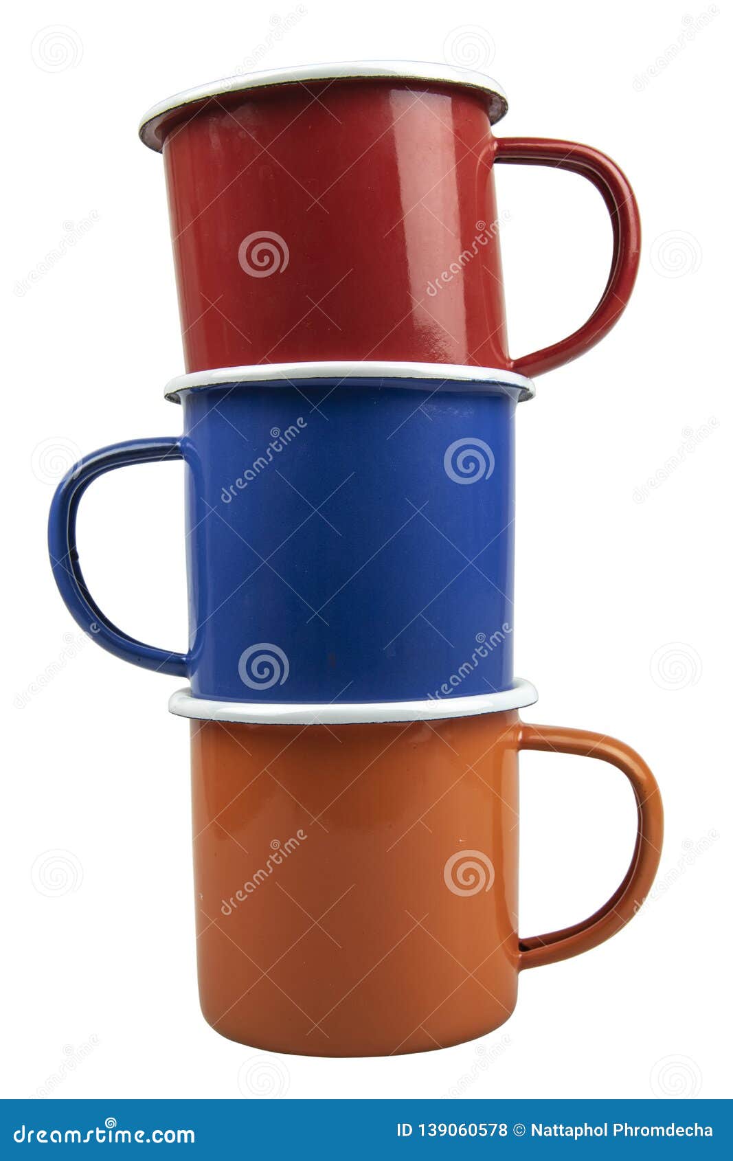 Stack of Many Colours Tin Cup Isolate on White Background Stock Photo