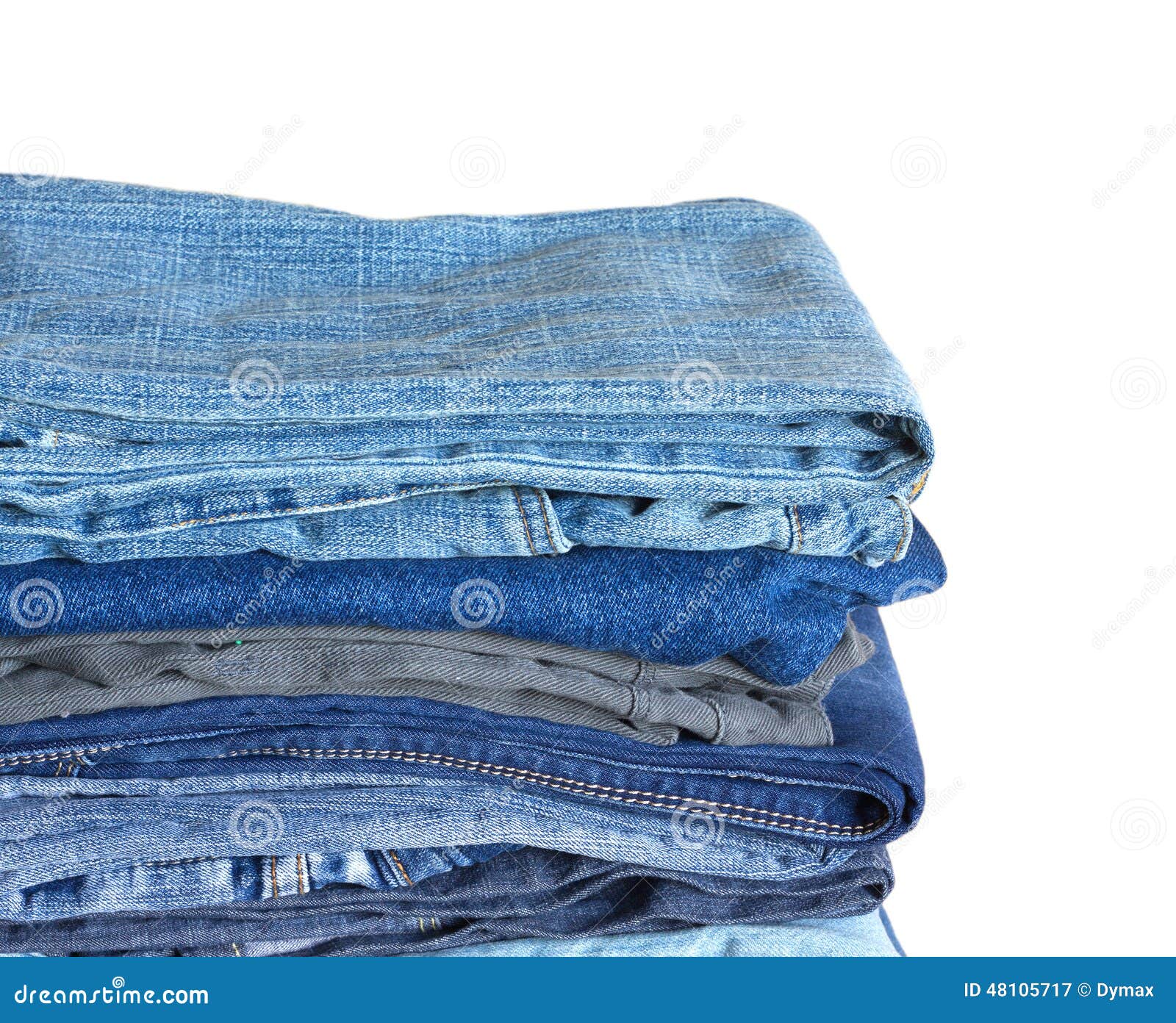 Stack on Many Jeans Isolated on White Close-up Stock Image - Image of ...