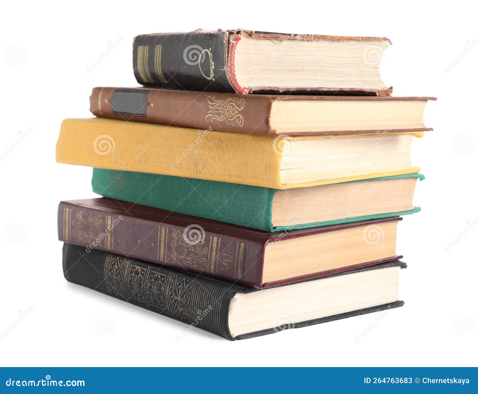 Stack of Many Old Hardcover Books Isolated on White Stock Image Image