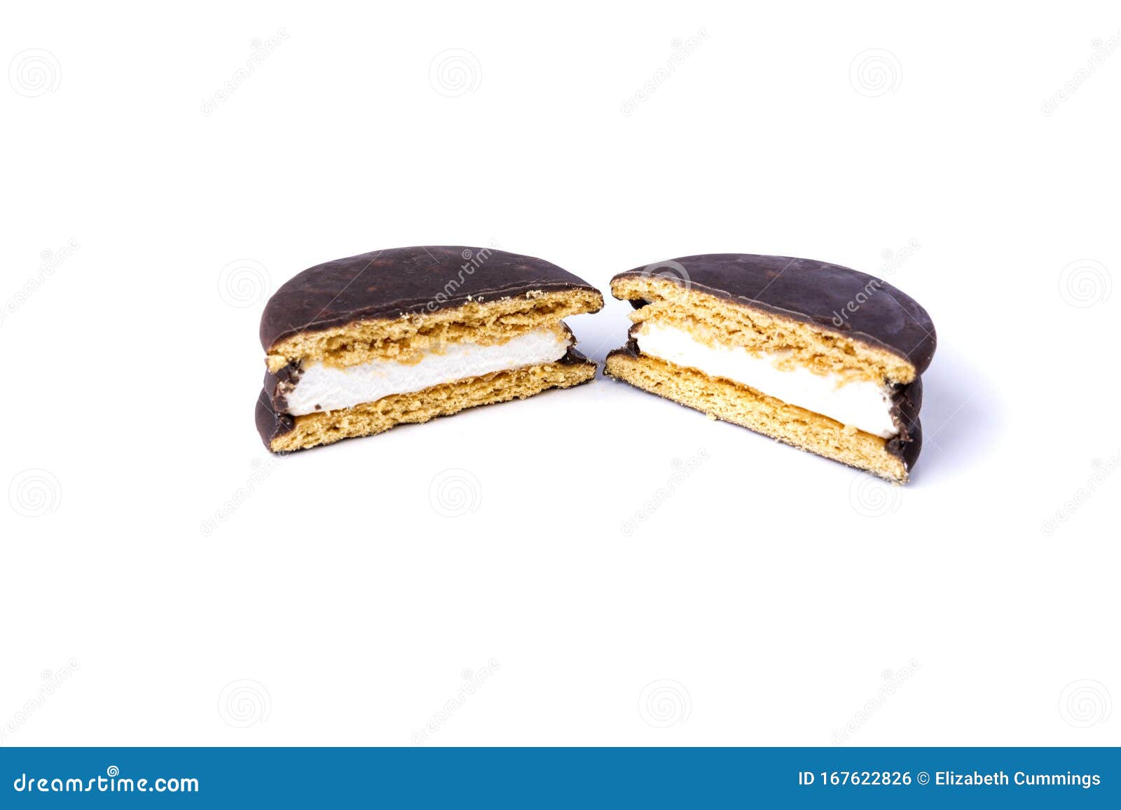Stack of Marshmallow Chocolate Covered Sandwich Cookies Stock Photo