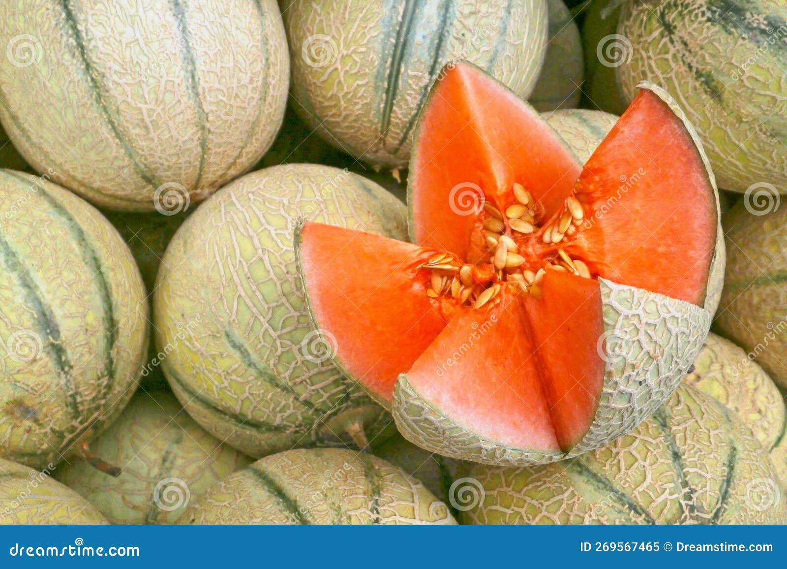 Stack of Melons on a Market Stall Stock Image Image of eating, melo
