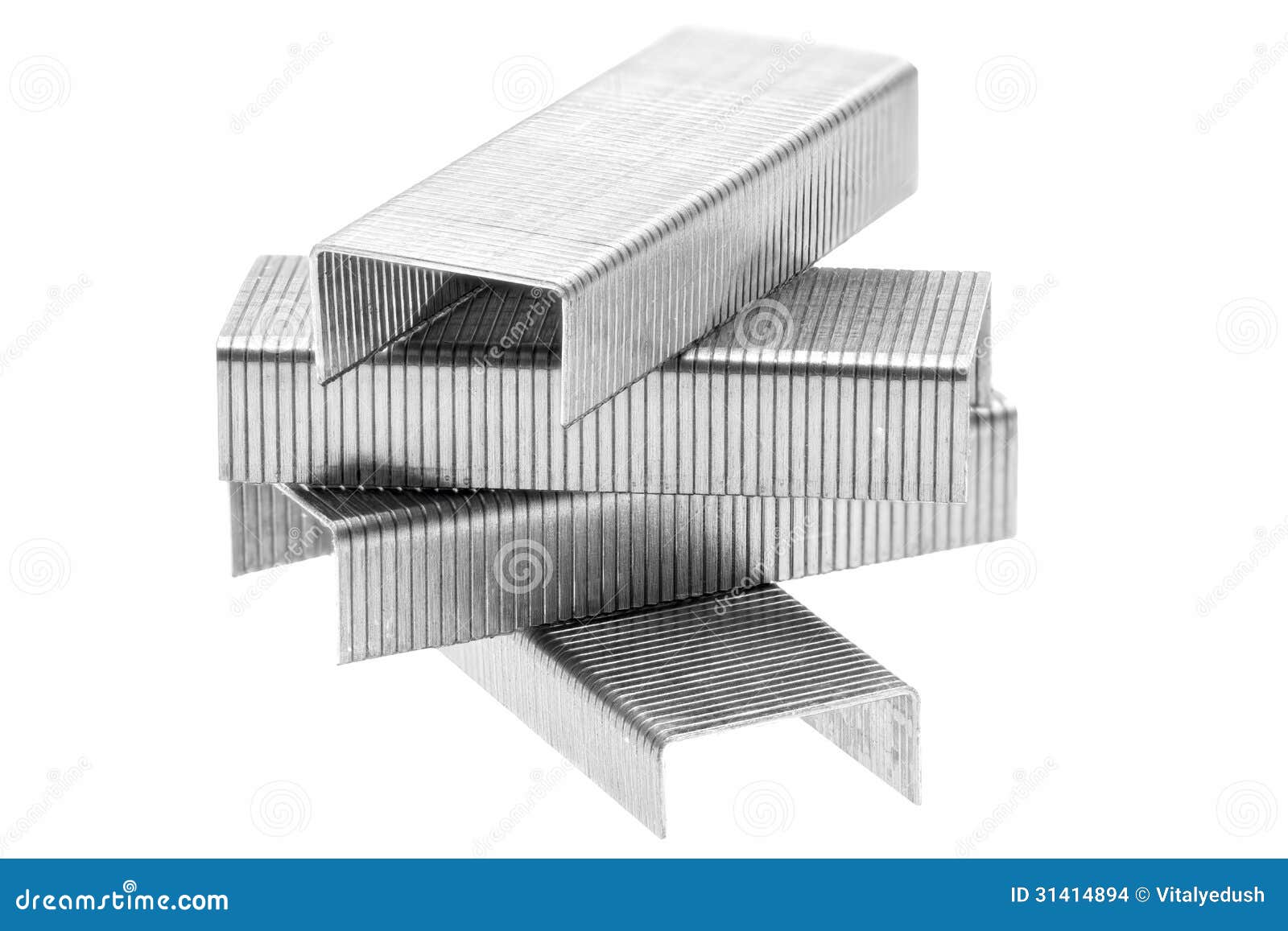 Stack of Metal Staples. Isolated on a White. Stock Photo Image of