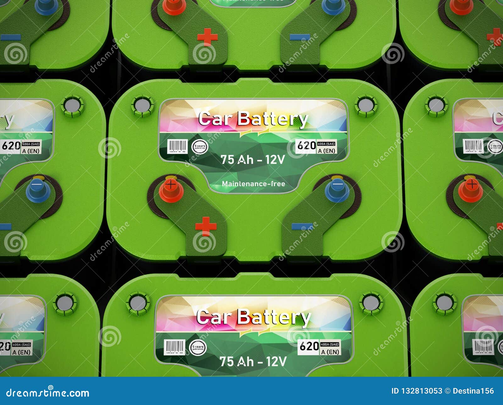 Stack of Modern Car Batteries. 3D Illustration Stock Illustration