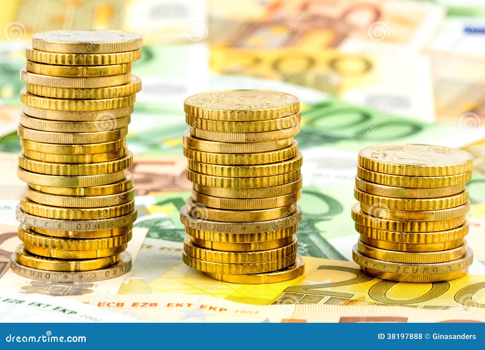 Stack Of Money Coins, Falling Curve Stock Photo - Image of ...