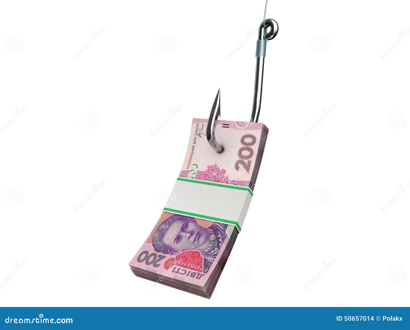 Stack of Money on the Fishing Hook Isolated on White Stock Illustration