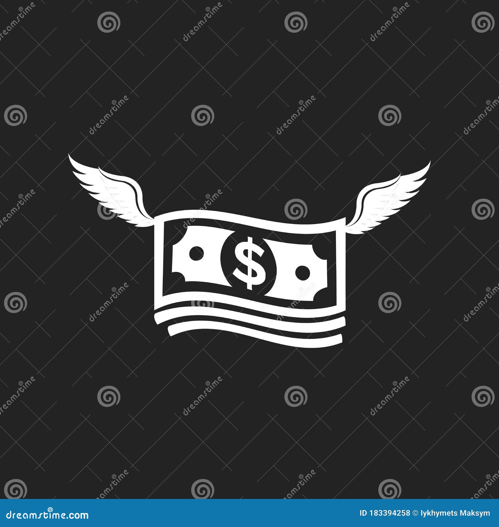Stack of Money with Wings Flat Design Vector Icon. Stock Vector