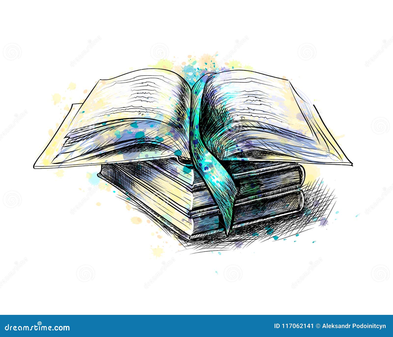 Sketch - blank open book and stack books Vector Image