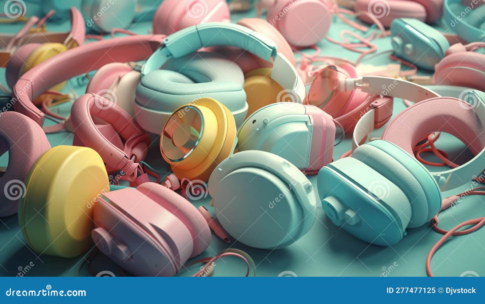 Stack of Multi Colored Headphones, Plastic and Fun Generated by AI