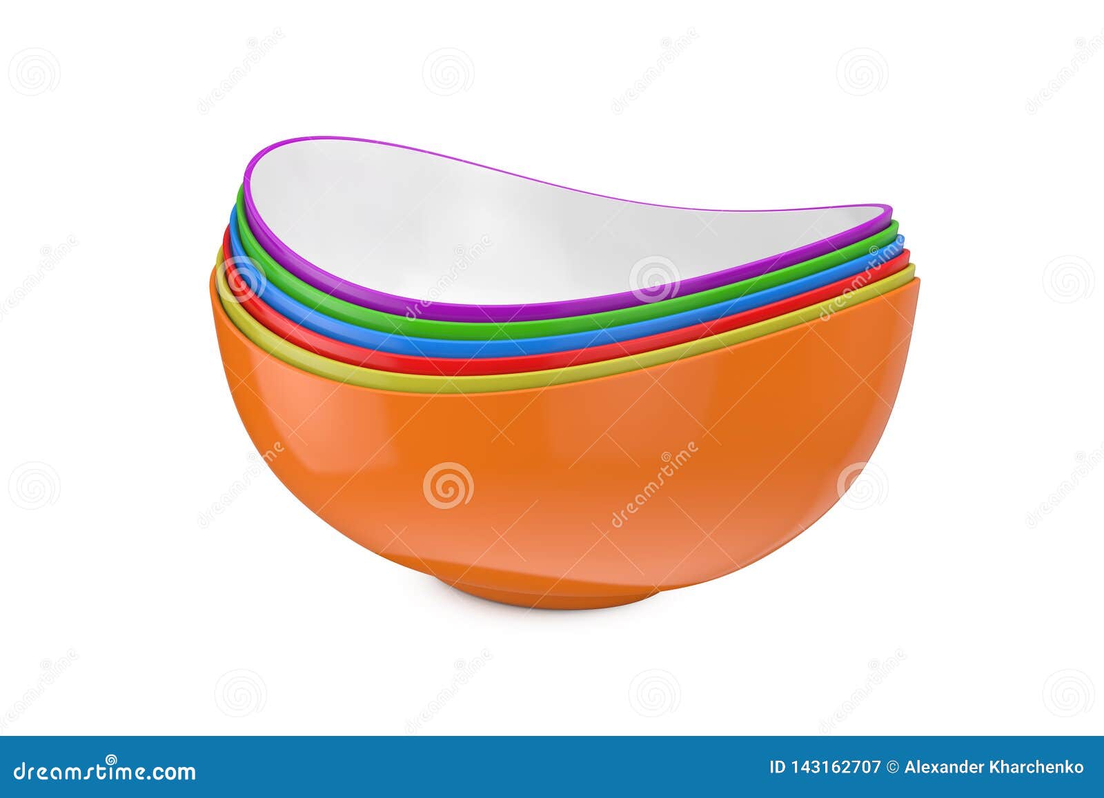 Stack of Multicolored Ceramic Food Bowls. 3d Rendering Stock