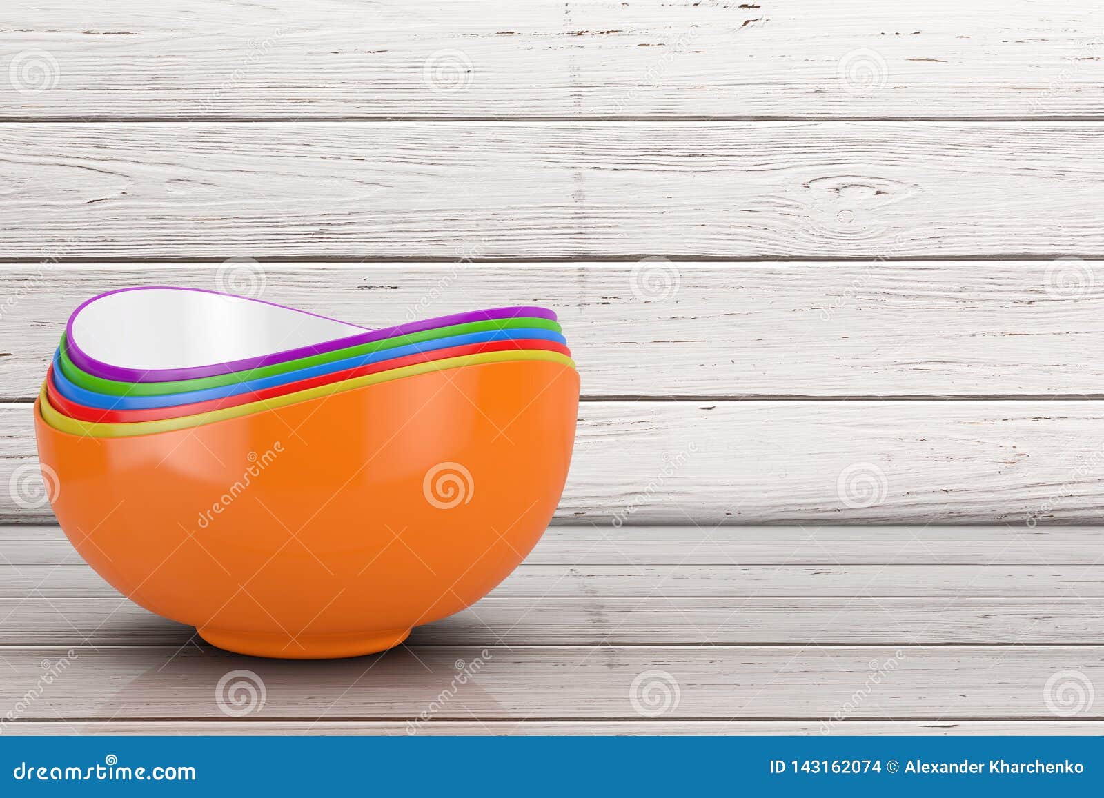 Stack of Multicolored Ceramic Food Bowls. 3d Rendering Stock