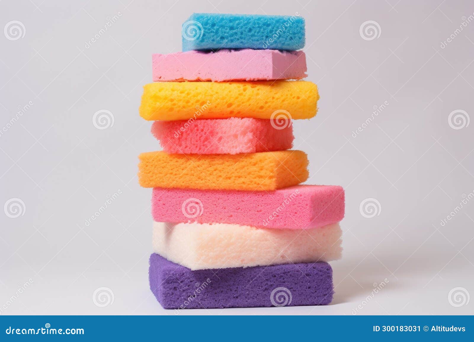 Stack of Multicolored Shower Sponges with Foam Dripping Stock Image