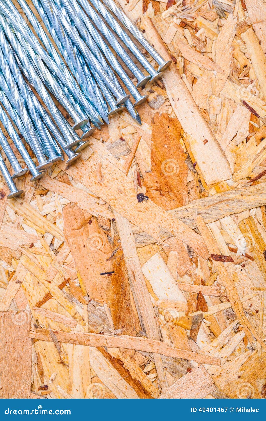 Stack of Nails on Plywood Very Close Up with Stock Image Image of