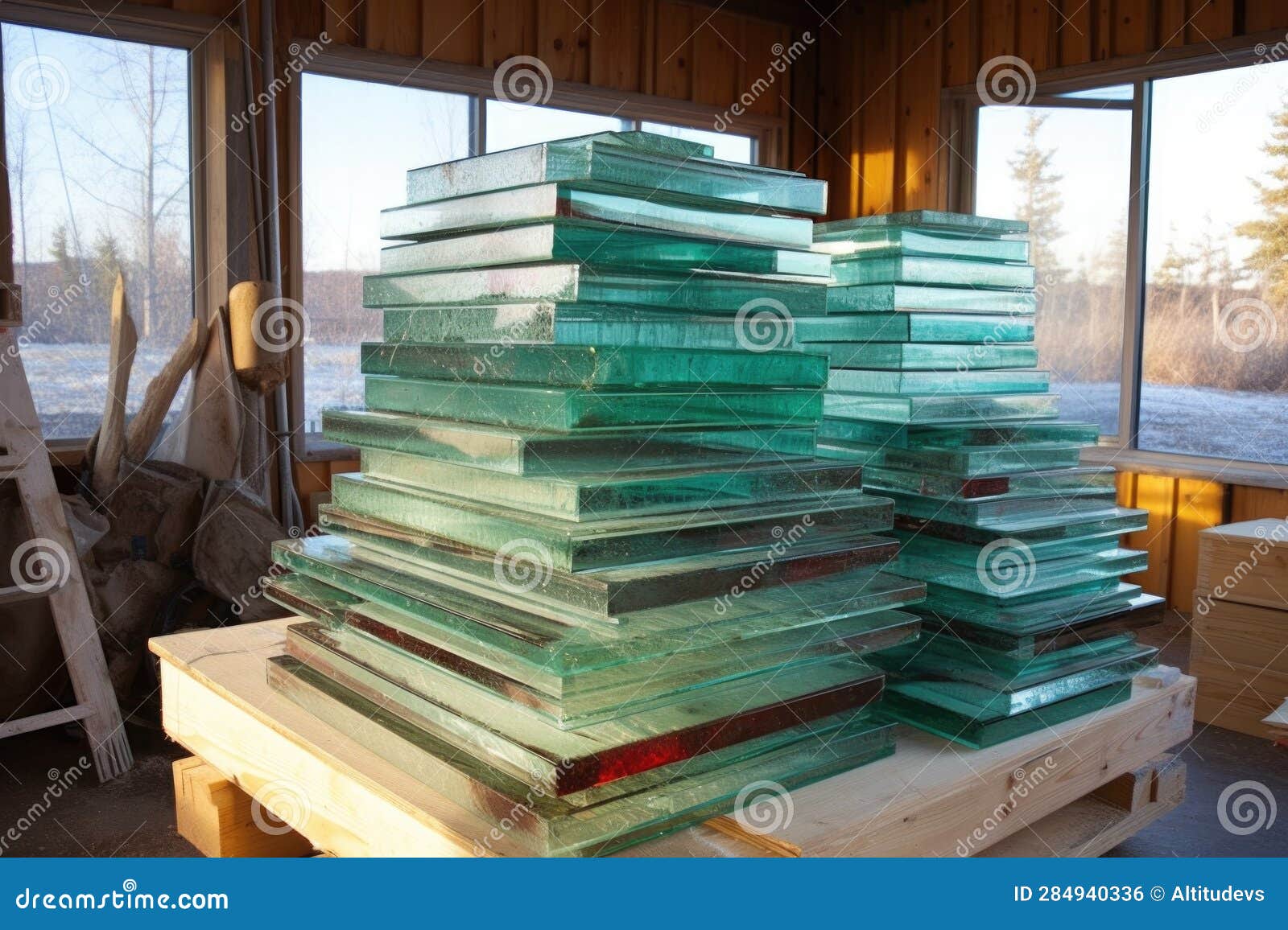 Stack of New Window Glass Panes Ready for Installation Stock Photo ...