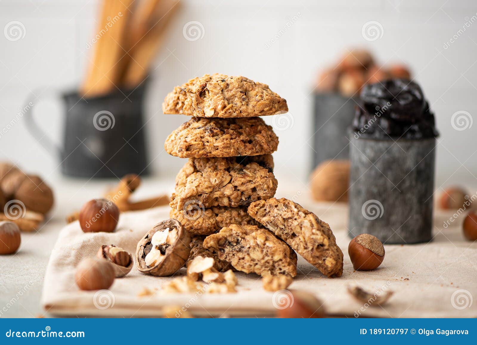 Stack of Oatmeal Cookies with Dried Fruits and Nuts Stock Image Image