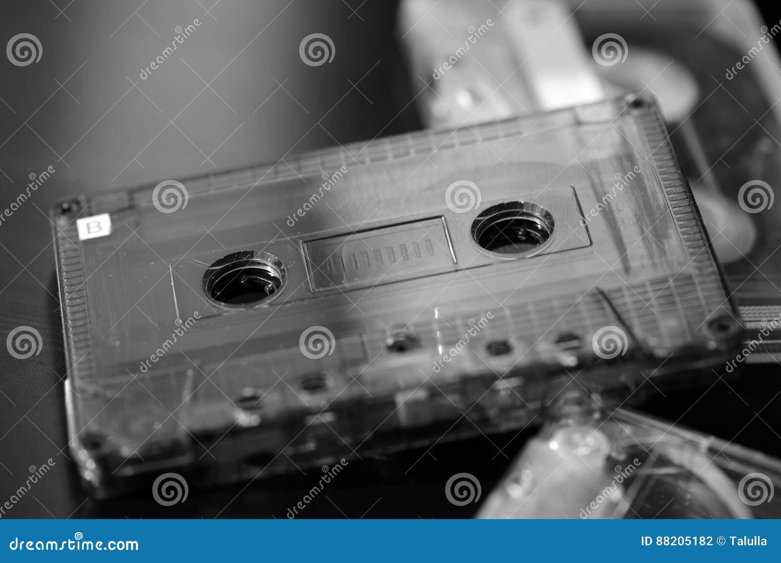 A Stack of Old Audio Cassettes. Black and White Stock Photo Image of