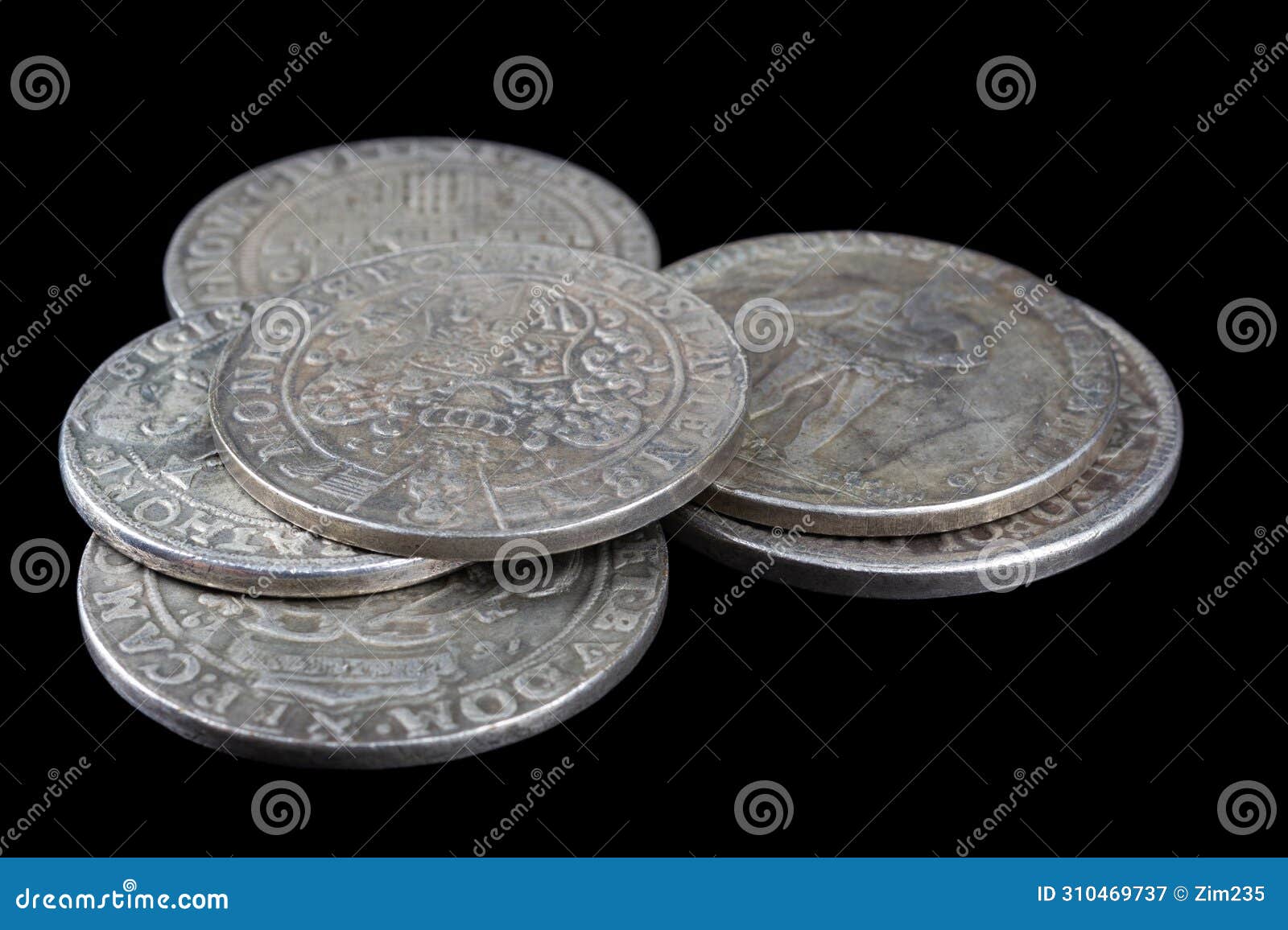stack of old vintage silver medieval taller coins