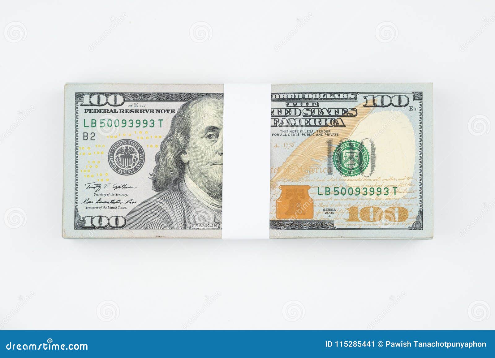 Stack of One Hundred US Dollar Money Bills Isolated on White Background ...