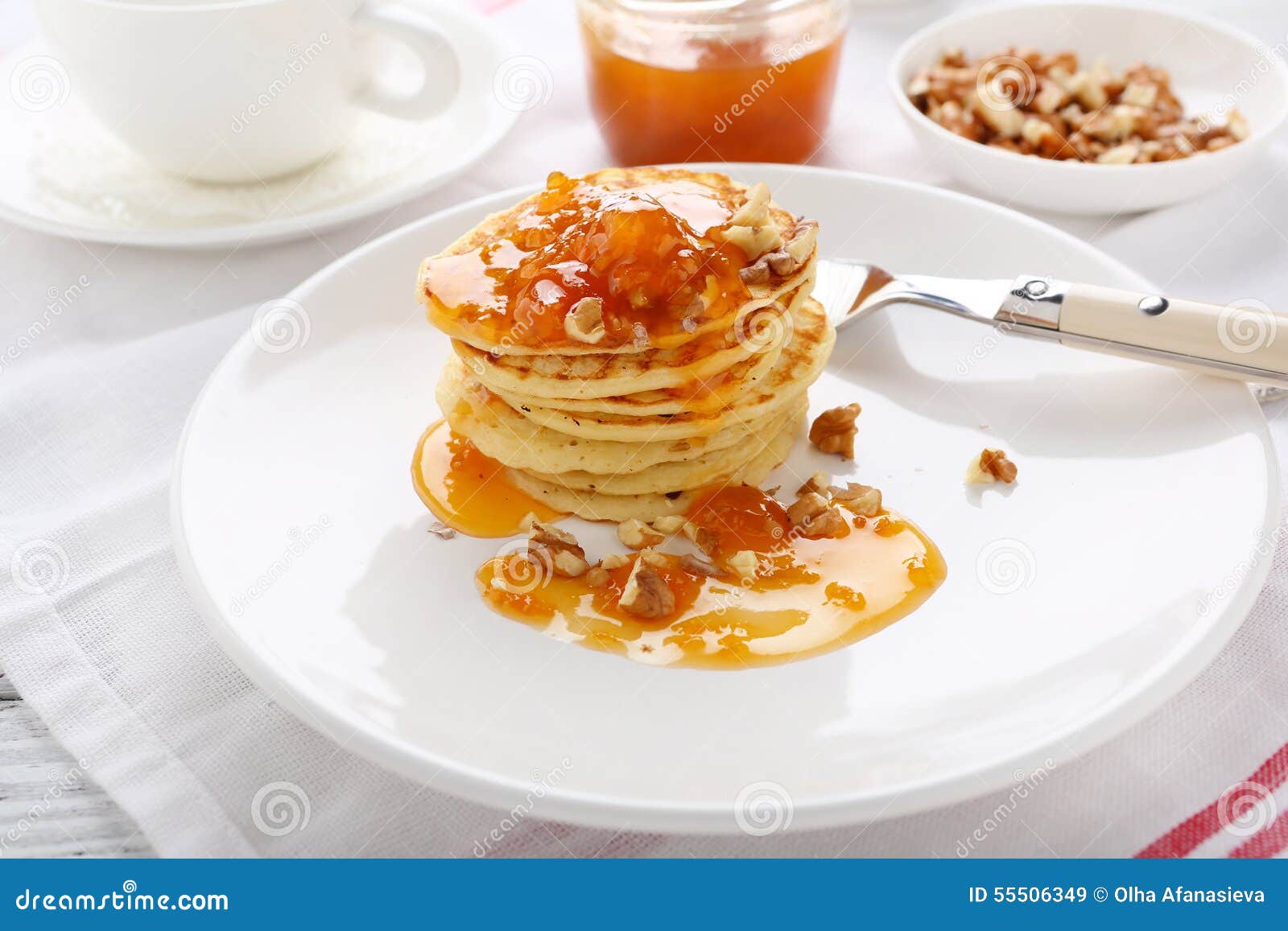 Stack of Pancakes with Apricots Stock Image Image of napkin, gourmet