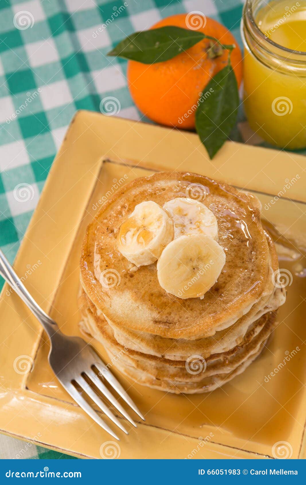 Stack of Pancakes for Breakfast with Orange Juice Stock Image Image
