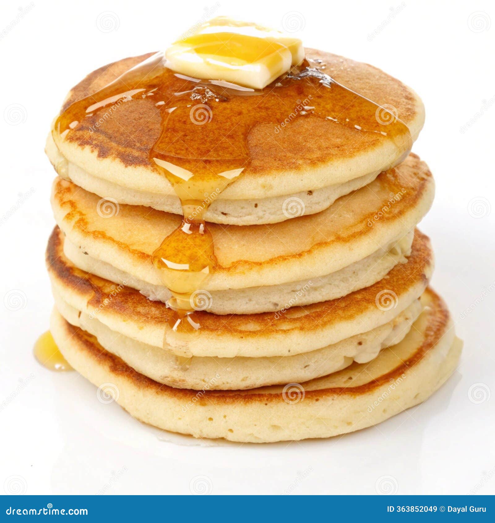 stack of pancakes with butter  on white background