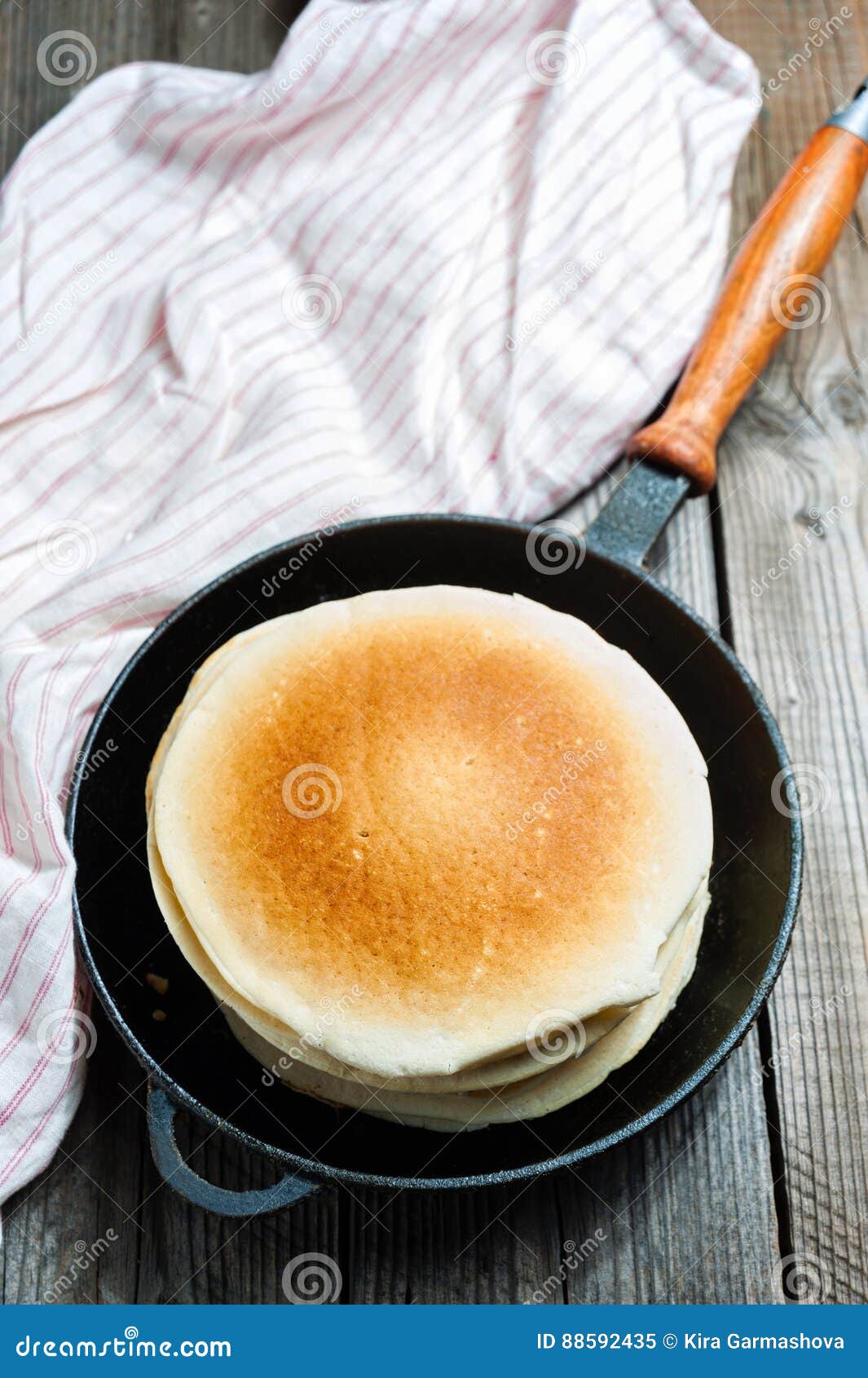 Stack of Pancakes on a Castiron Frying Pan. Top View Stock Image