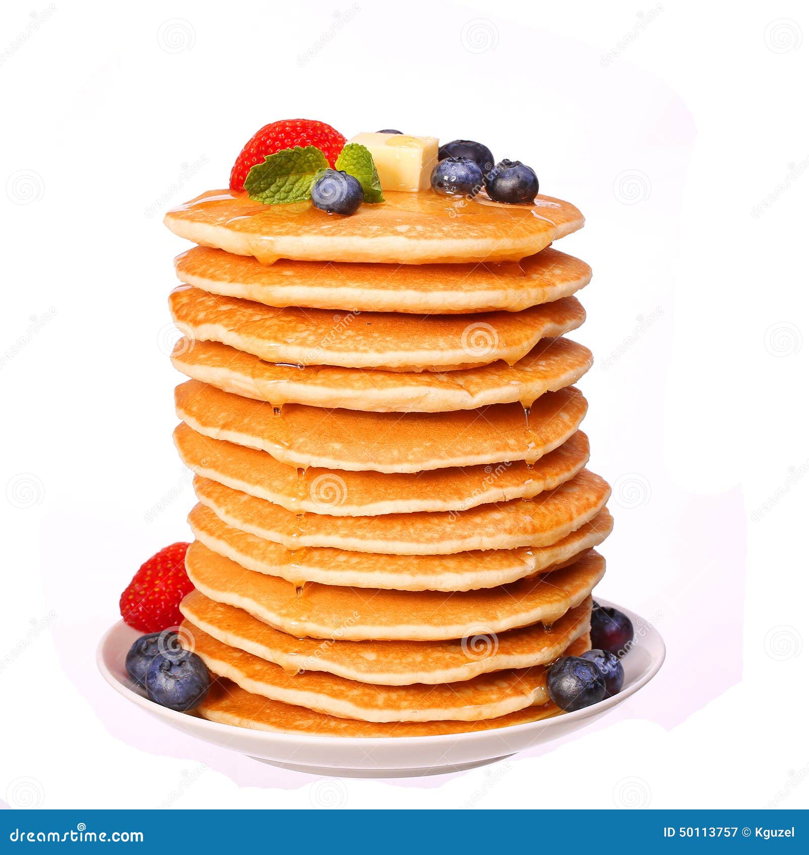 stack of pancakes strawberry and blueberry 