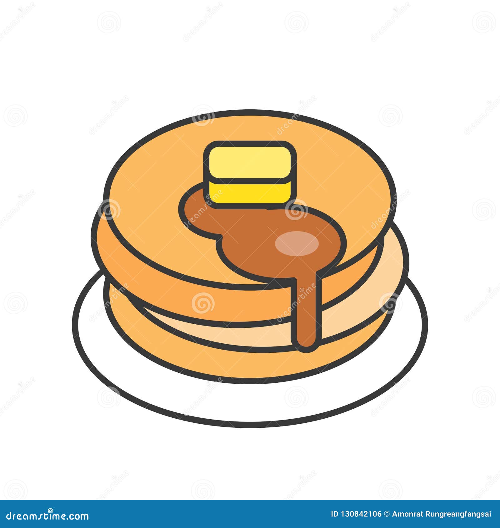 Stack of Pancakes with Syrup, Sweets and Pastry Set, Filled Outline