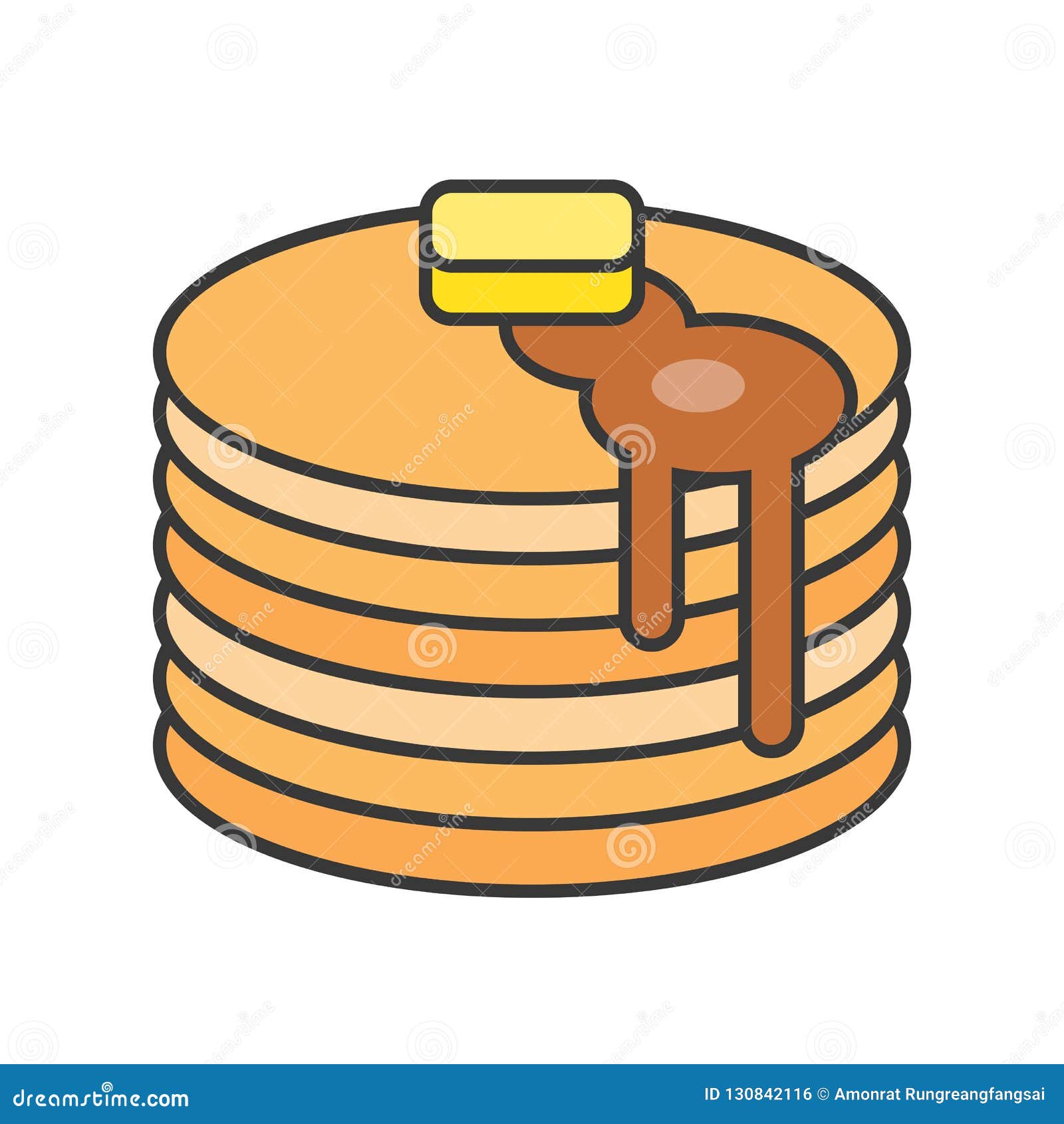 Stack of Pancakes with Syrup, Sweets and Pastry Set, Filled Outline
