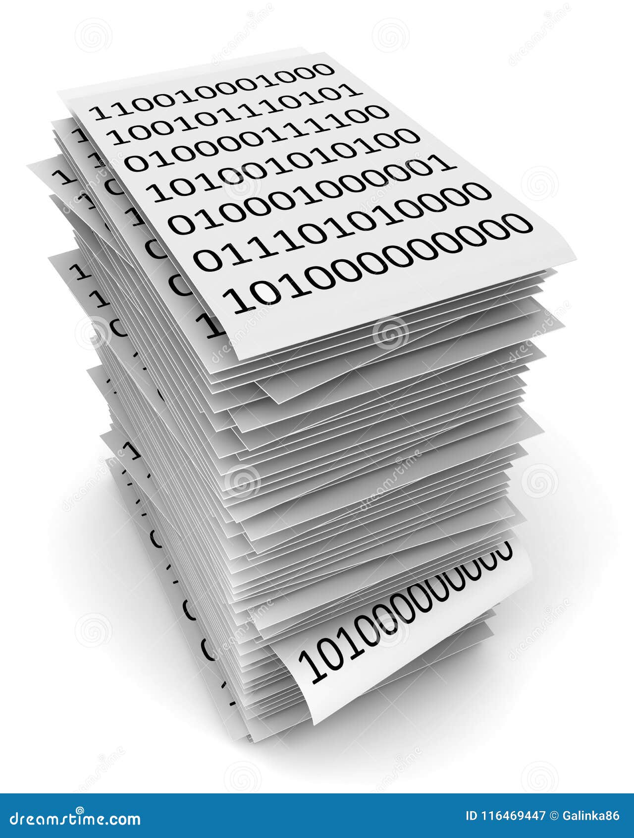 Stack of Papers with Binary Code. Stock Illustration Illustration of