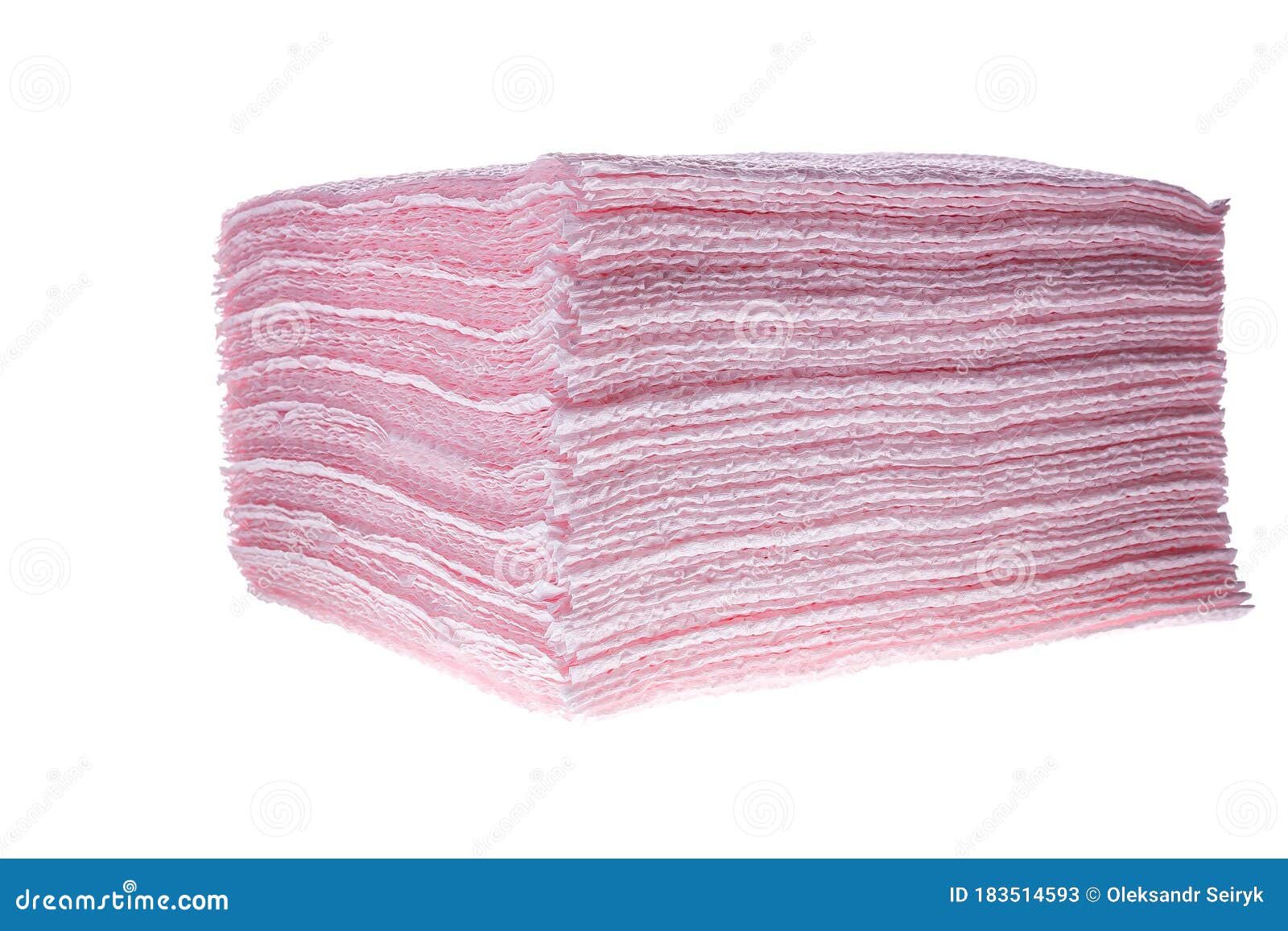 Stack of Pink Paper Disposable Napkins Isolated on White Background