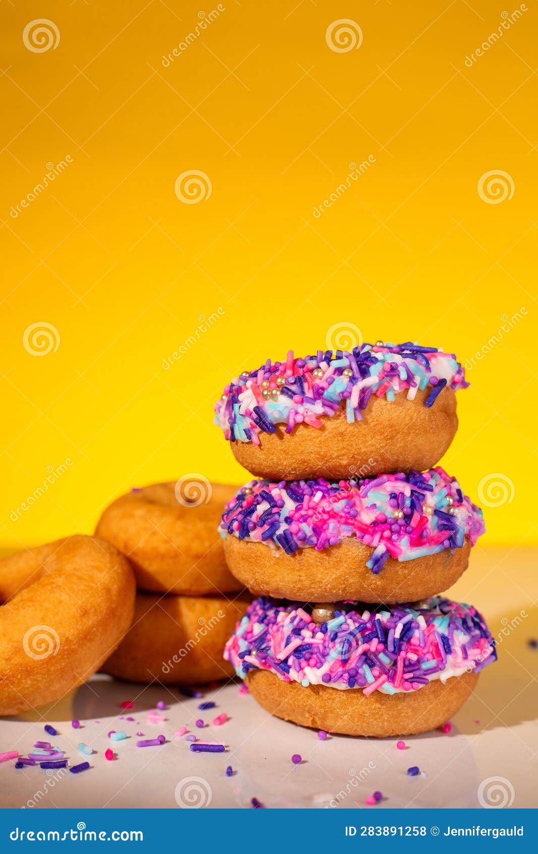 A Stack of Pink Sprinkle Donuts Stock Photo Image of baked, sprinkle 283891258