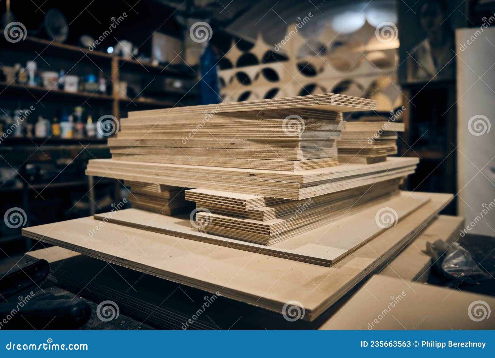 Stack of Plywood at Carpenter Stock Image Image of