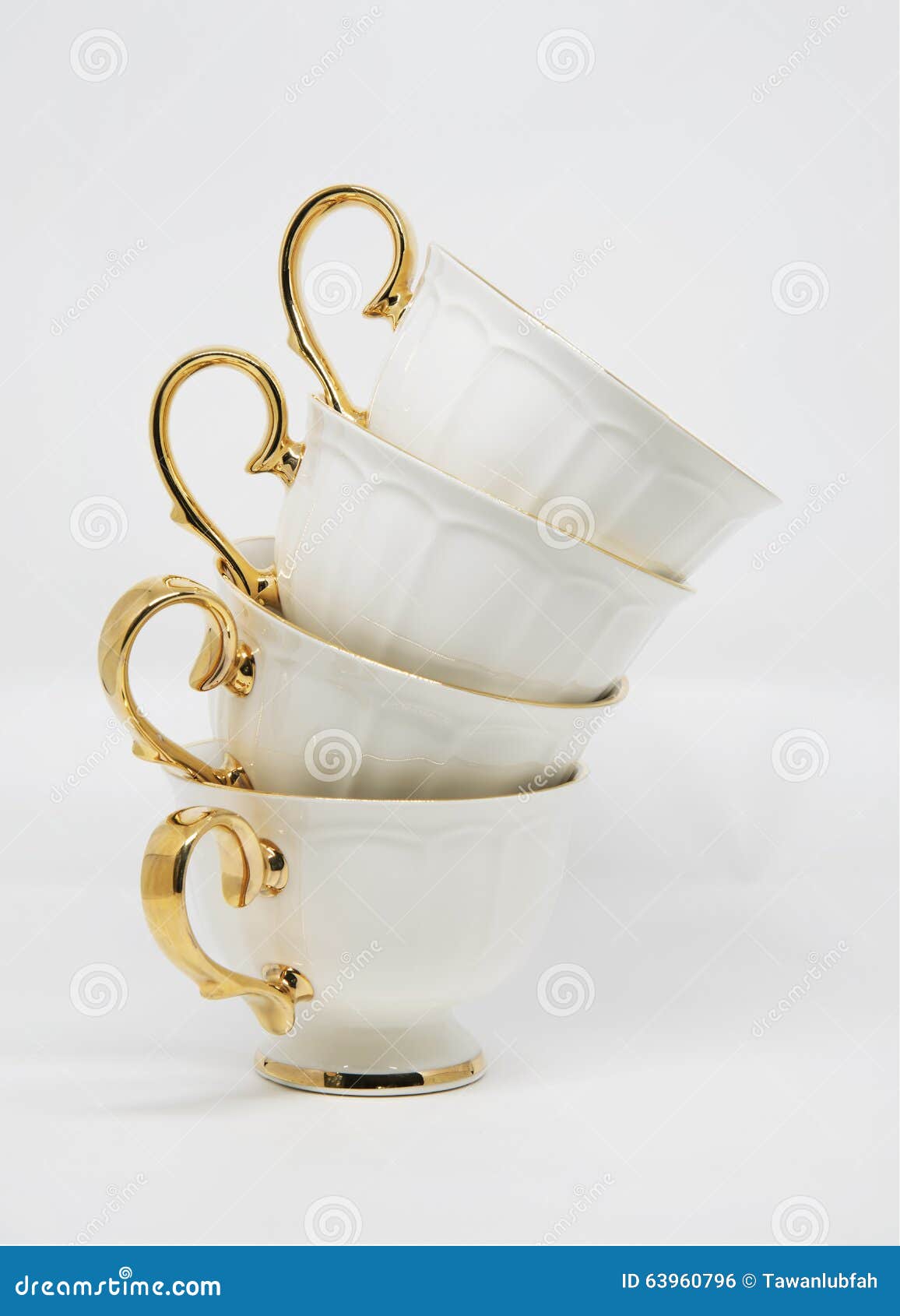 Stack of Porcelain Tea Cups on White Background Stock Photo Image of