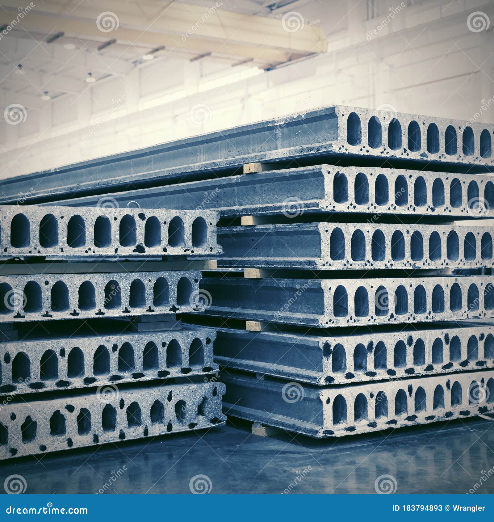 Stack of Precast Reinforced Concrete Slabs in Factory Workshop Stock