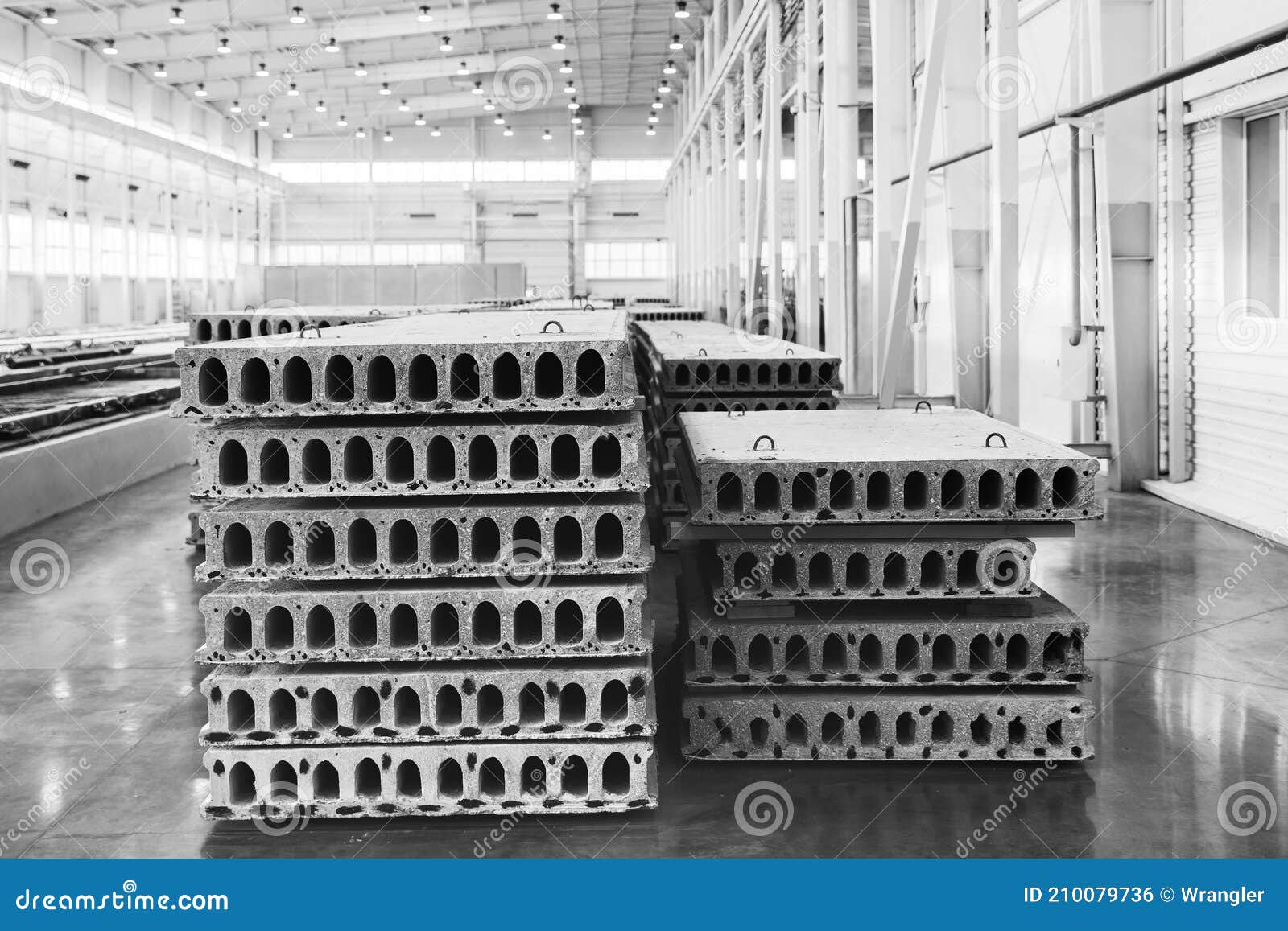 Stack of Precast Reinforced Concrete Slabs in Factory Stock