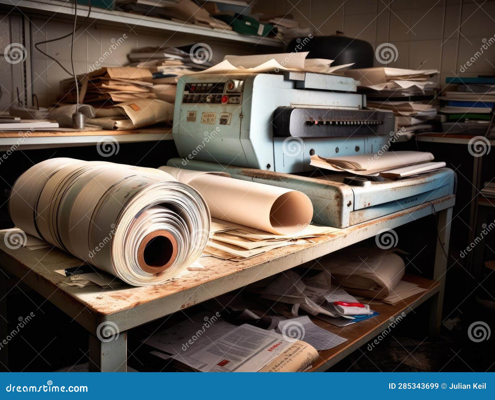 Stack of Printer Paper Next To Office Printer Stock Illustration