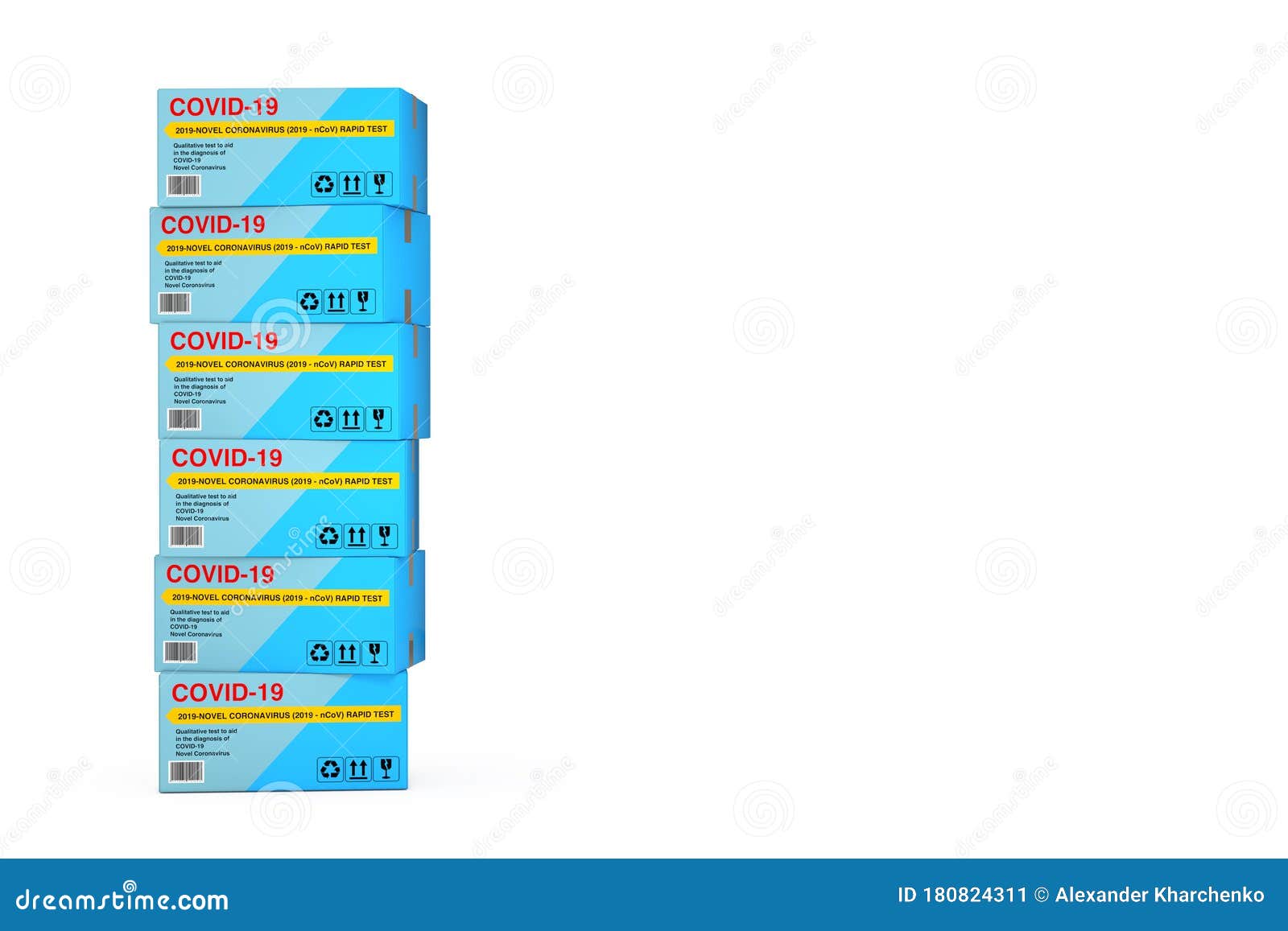 stack of rapid test device for viral disease novel coronavirus covid-19 2019 n-cov cardboard box packages. 3d rendering
