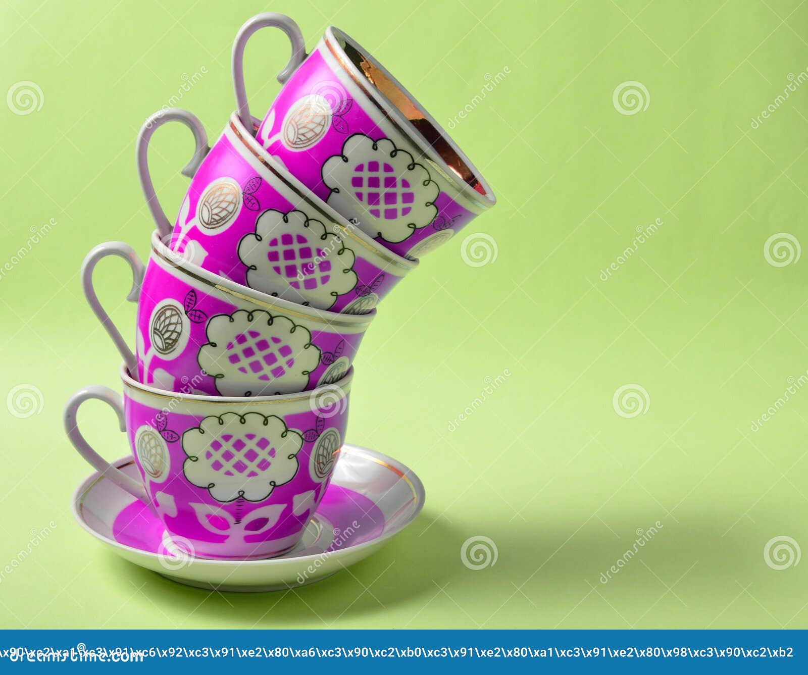 Stack of Retro Cups on a Blue Background. Stock Image Image of period