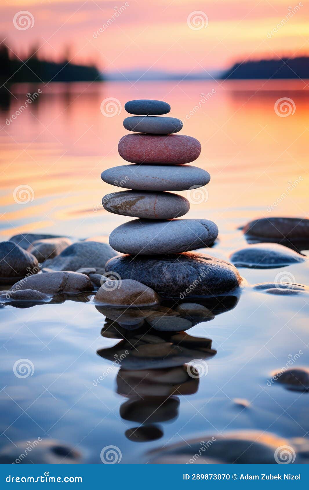 A stack of rocks in water stock illustration. Illustration of cloud