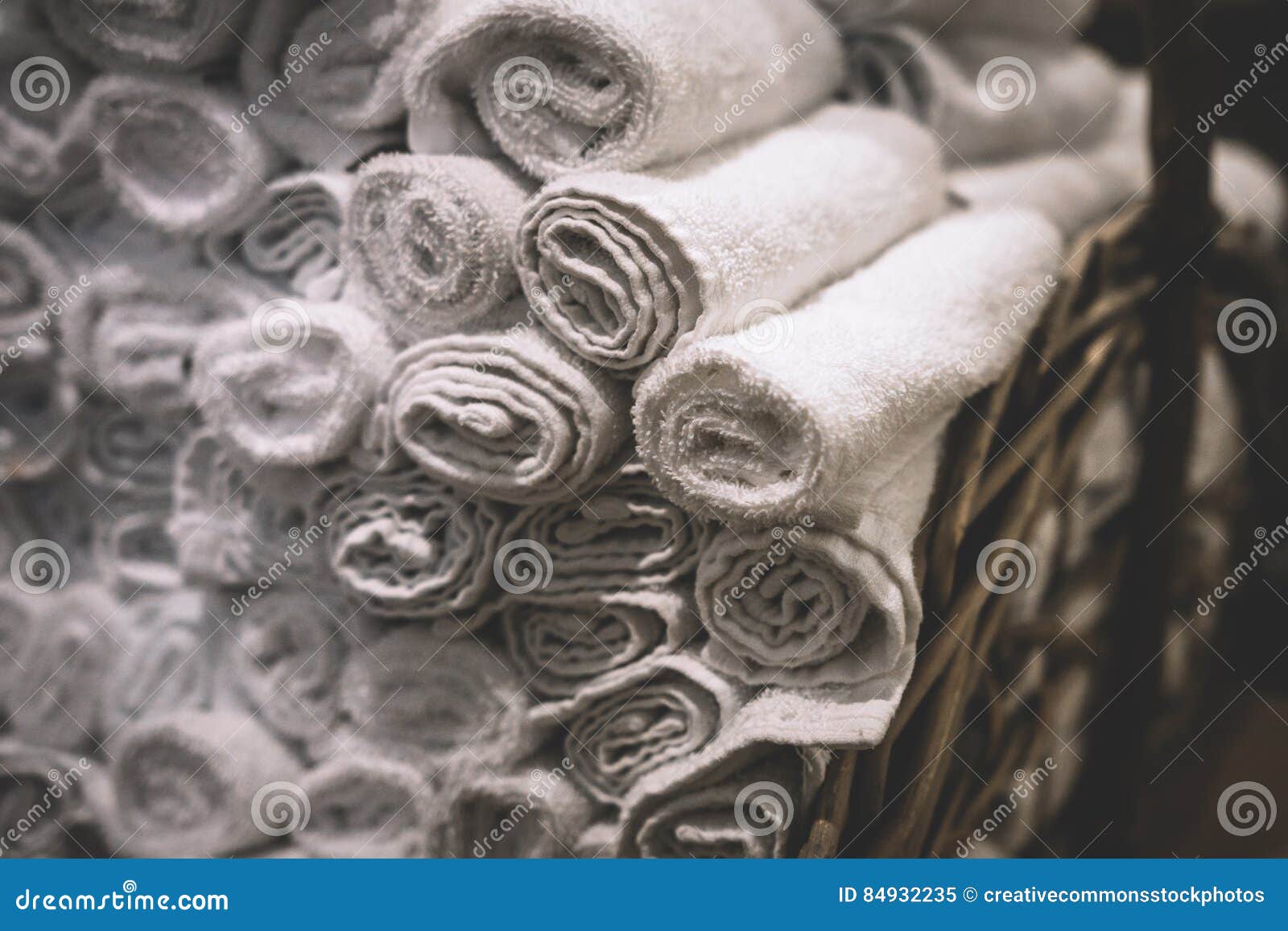 Stack Of Rolled White Bathroom Towels Picture. Image 84932235