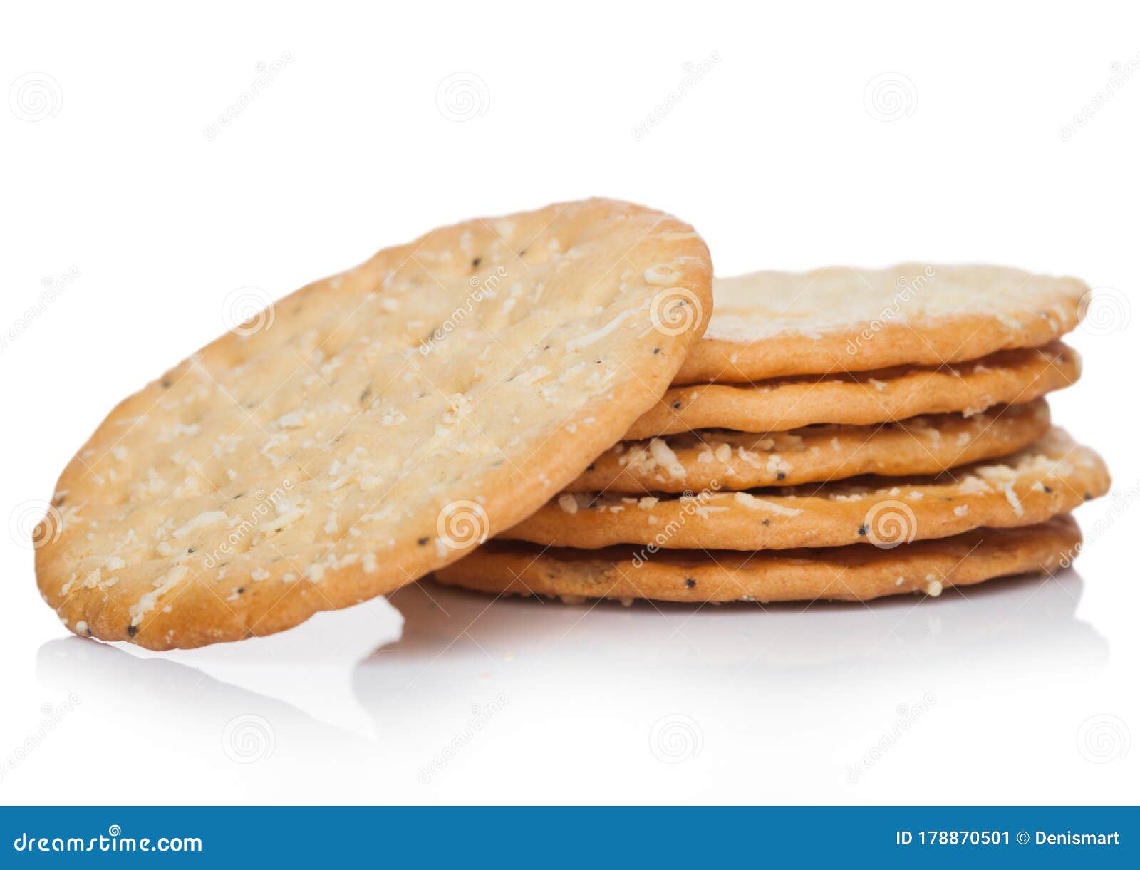 Stack of Round Organic Crispy Wheat Flatbread Salty Crackers on White