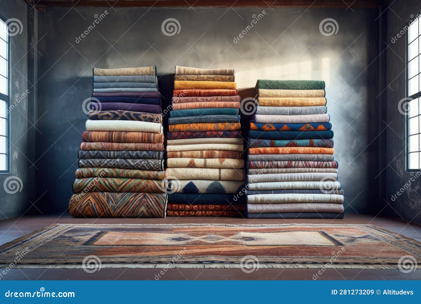 Stack of Rugs Showcasing Various Patterns Stock Illustration