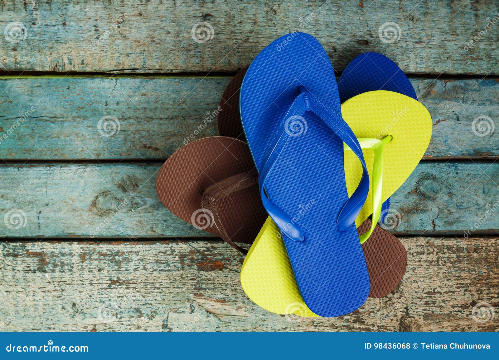 Stack of Several Pairs of Multi-colored Rubber Flip Flops on a B Stock ...