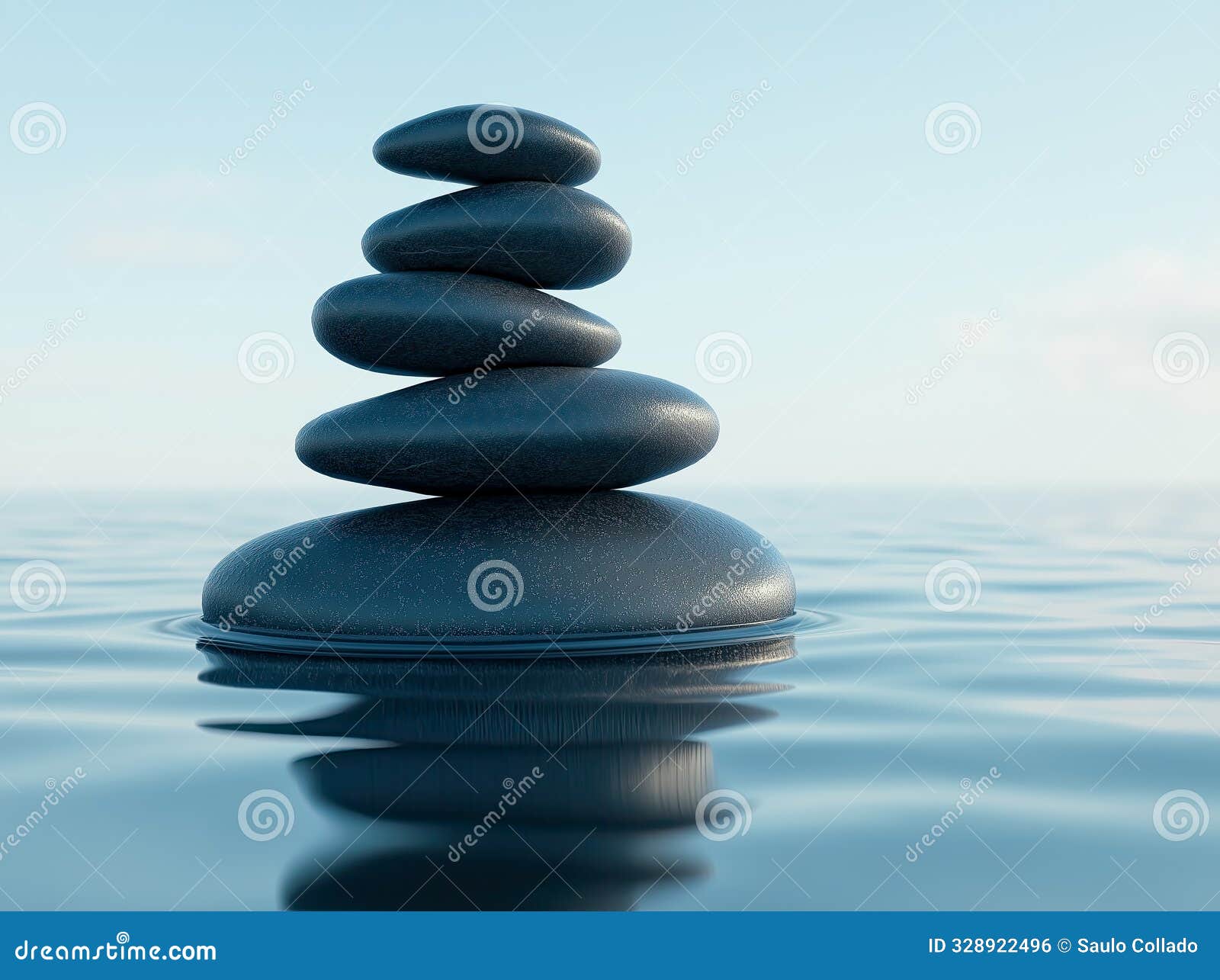 stack of smooth, black pebbles balanced in perfect harmony, water ripples below, izing balance and serenity.
