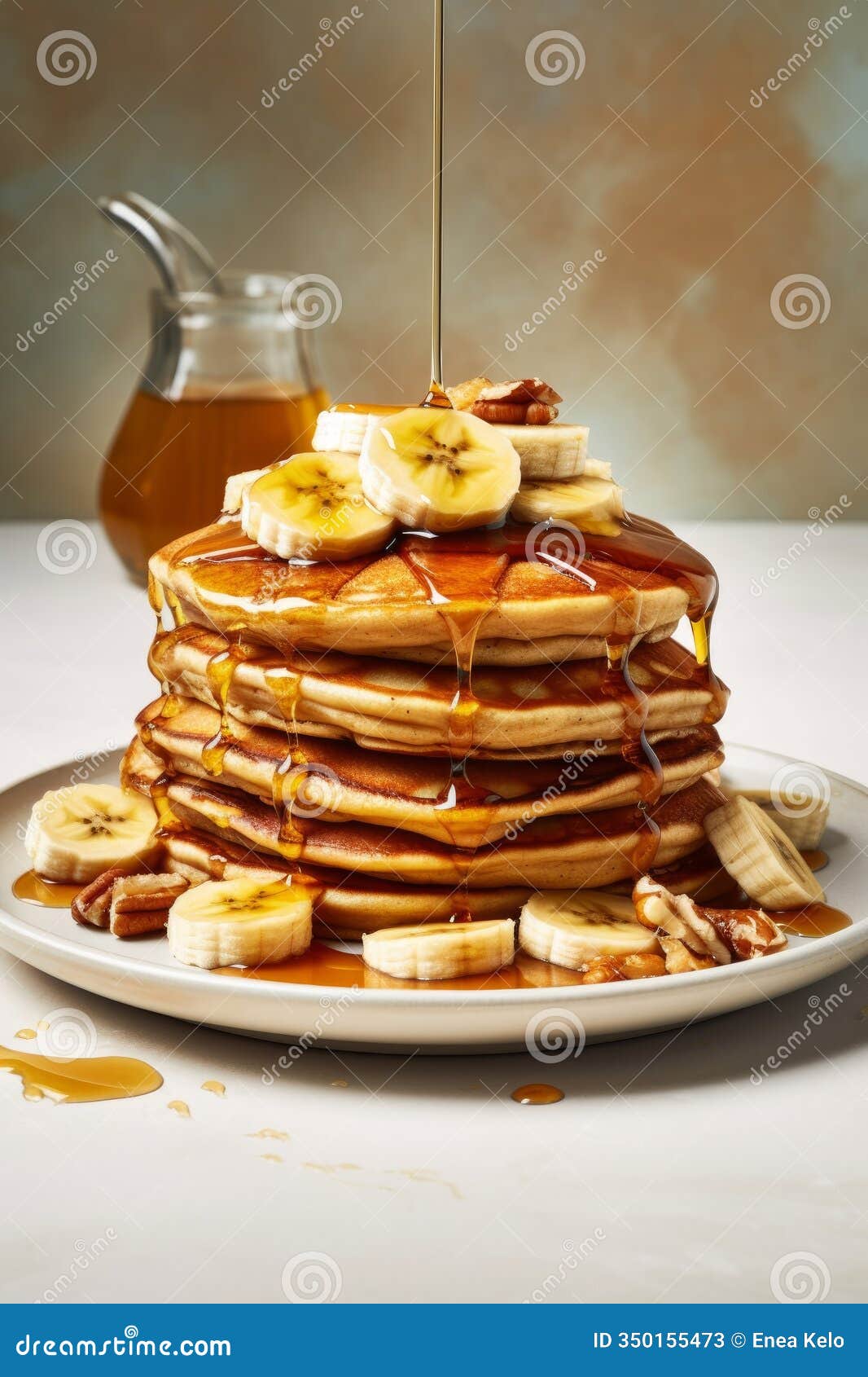 fluffy pancakes with banana and honey