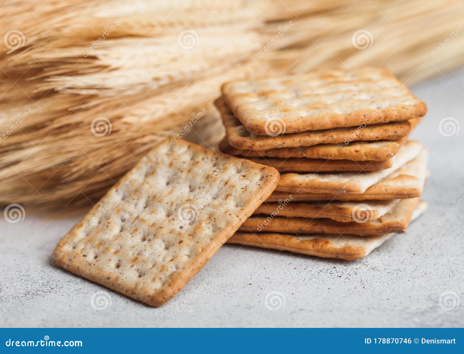 Stack of Square Organic Crispy Wheat and Corn Flatbread Crackers with