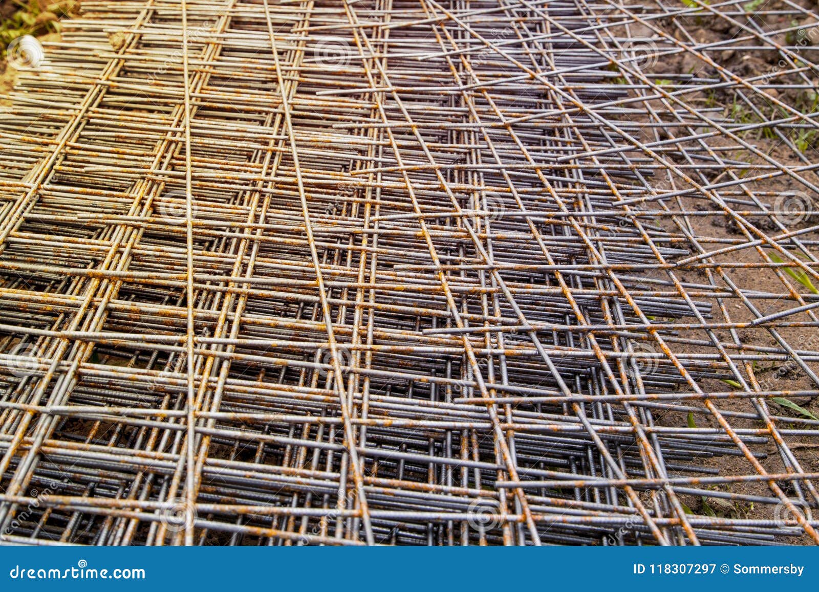 Stack Of Steel Mesh For Reinforced Concrete Construction Stock Image