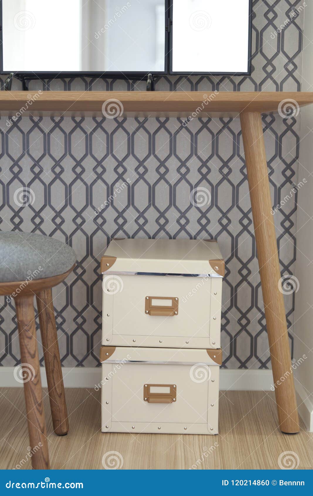 Storage Boxes and Chair in Room Stock Photo Image of floor, modern