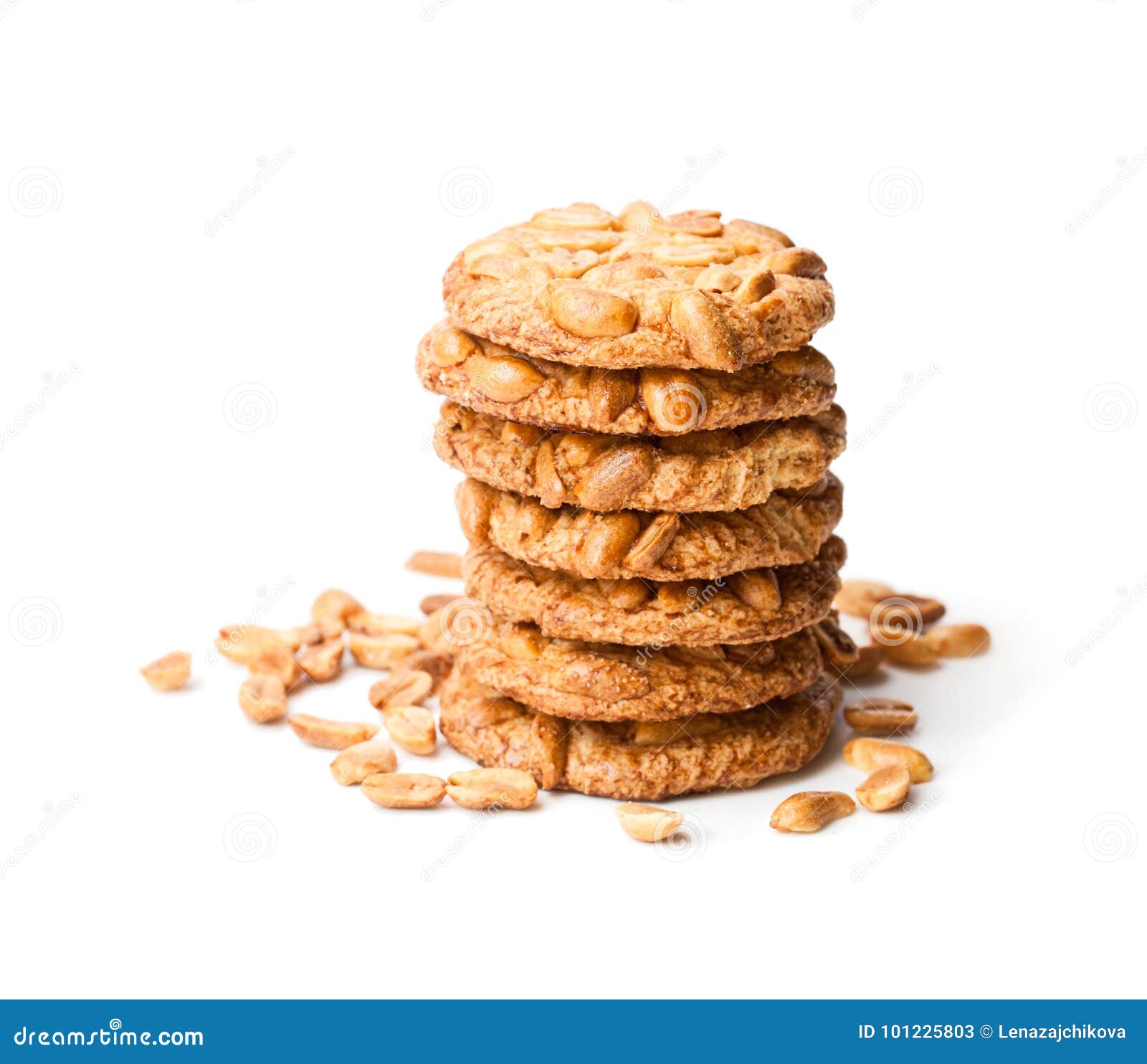 Stack of Sugar Cookies with Monkey Nuts Isolated on White Stock Image